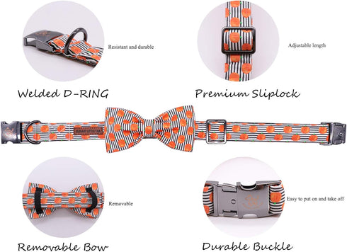 Elegant little tail Halloween Dog Collar, Pumpkin Print Pet Collar Bowtie Dog Collar Holiday Adjustable Pet Gift Collars for Small Medium Large Do...