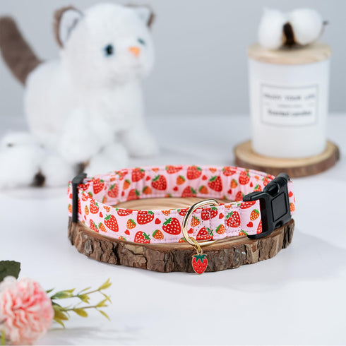 Cute Cotton Dog Collar for Small Medium Large Dogs Special Design Cute Pink Strawberry Dog Collar for Girl Female Dogs Soft Adjustable Strawberry ...