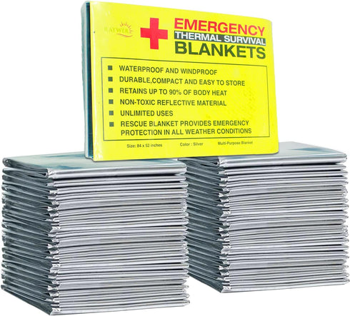 (4 Pack Emergency Thermal Survival Blankets, Mylar Blankets for Outdoor, Camping, Hiking, Survival, Large Silver Thermal Sheets, Heavy Duty Gear (...