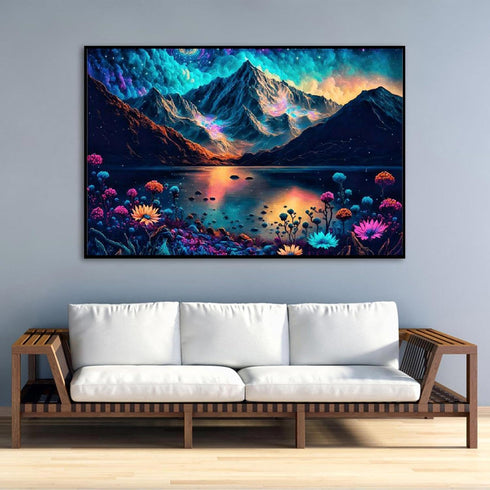 5D DIY Diamond Art Mountain Lake Flowers Large Size Diamond Painting Kits for Adults,Full Drill Crystal Rhinestone Arts and Crafts,Gem Art Paintin...