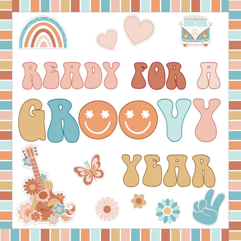 ZOiiWA Groovy Retro Bulletin Board Decoration Groovy Hippie Classroom Decoration Set Boho Ready for A Groovy Year Hippie Bulletin Board Kit School...