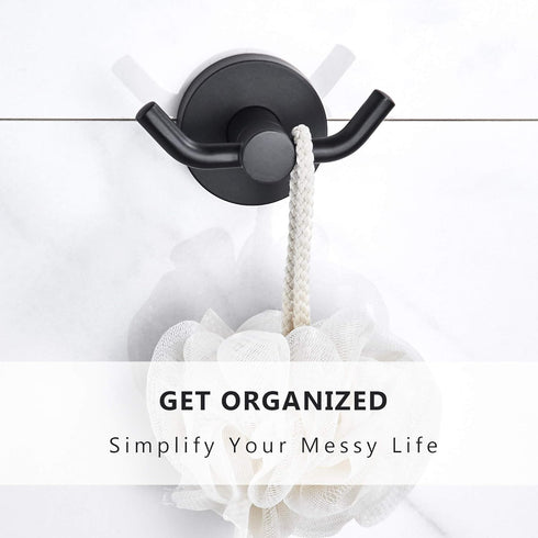 MARMOLUX ACC - 2pack Black Bathroom Hooks for Towels | Modern Black Hooks, Double Robe & Towel Hooks Ideal as Bathroom Towel Holder, Shower Wall H...
