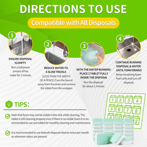 NATRUTH Garbage Disposal Cleaner Deodorizer Tablets 24 Pack - Fresh Apple Foaming Scrub Sink and Disposer Freshener, Natural Kitchen Drain Cleanin...