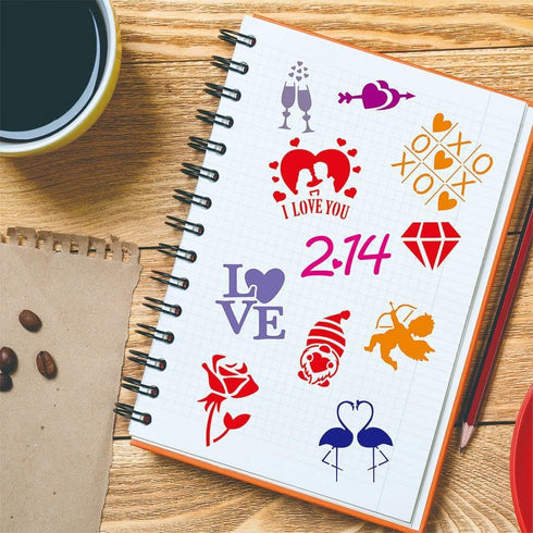 46 Coffee Stencils + 2 Steel Mesh Powder Shaker, Magnoloran Valentine's Day Stencils Cookies Baking Painting Mold Barista Templates for Dessert Cu...