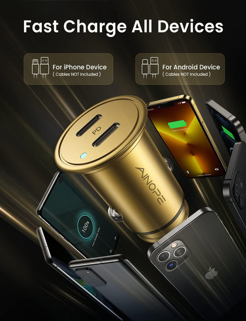 40W Car Charger Mini USB C Car Charger Fast Charging, PD 3.0 Dual Port Cigarette Lighter USB Charger, All Metal Car Charger USB C Compatible with ...