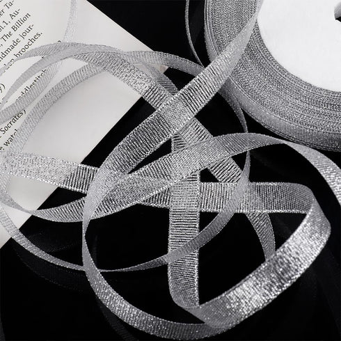 Glitter Metallic Silver Ribbon 3/8 Inch 25 Yards Sparkly Fabric Ribbon for DIY Crafts Sewing Gift Wrapping Package Bow Making Floral Christmas Dec...