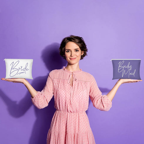 8 Pieces Bridesmaids Makeup Bag Wedding Bridal Makeup Bag Cosmetic Canvas Bag Matron of Honor Bag Wedding Print Cosmetic Bag for Women Brides Brid...