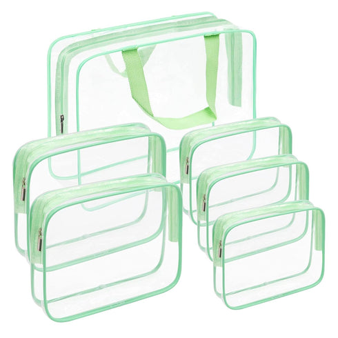 APREUTY Clear Makeup Bags, TSA Approved 6 Pcs Cosmetic Makeup Bags Set Clear PVC with Zipper Handle Portable Travel Luggage Pouch Airport Airline ...
