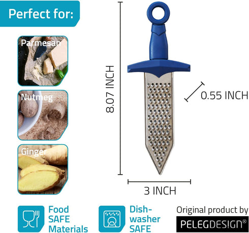 PELEG DESIGN – Gratiator Small Cheese Grater Stainless Steel Sword-Shaped Grating Utensil Lemon Zester Tool with Royal Blue Plastic Handle | Mini ...