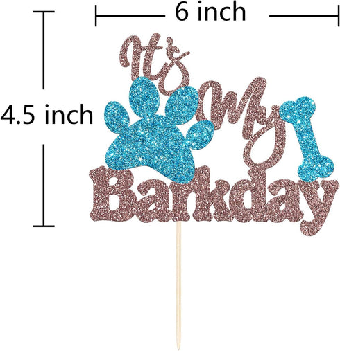 Ambishi's Barkday Cake Decor - Puppy Birthday Party, Baby Dog Toppers - Rose Gold & Blue Glitter...
