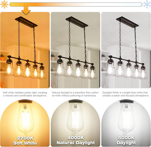 hansang E26 Edison Light Bulbs Dimmable 2700K Warm White, Vintage Edison Bulbs 60 Watt Equivalent LED, 6W Filament Light Bulbs CRI 85+, ST58 LED B...