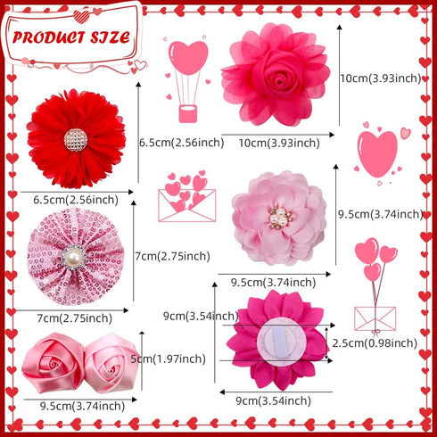 20pcs Pink Rose Red Pet Dog Collar Attachment Flower Bows, Slide Small Dog Collar Bowties, Removable Dog Bowties for Holiday Festival Valentine's ...