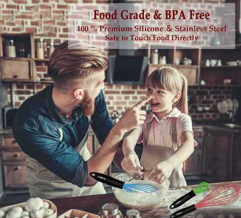 Walfos Whisk,8.5+9+11in Silicone whisk, BPA free Whisks for Cooking Non Scratch. Heat Resistant(450°F) Wisk. Perfect for Blending, Mixing, Beating...