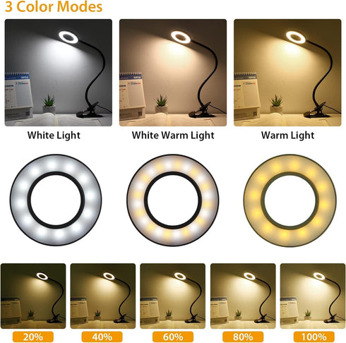 iVict Desk Light Clip on Light, 56 LEDs Desk Lamp for Home Office, 3 Modes with 10 Brightness Dimmable Reading Light, Clamp Desk Lamp for Bed Head...