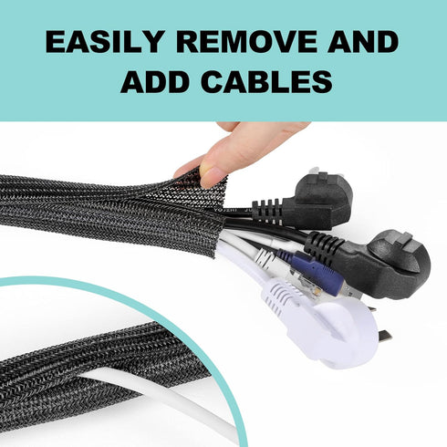 AGPTEK Cable Management Sleeve Cover, 10ft - 1 inch Cord Management System for Desk PC TV Computer Projector Wires Protection and Organization, Ho...
