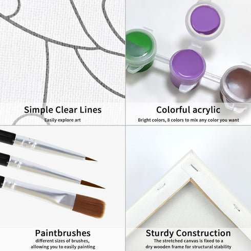 VOCHIC Paint and Sip Kit, Pre Drawn Canvas Painting Party Kit Supplies for Adults with Picture to Paint 1 Easel, 8 Acrylic Colors,3 Brush,1 Pallet...