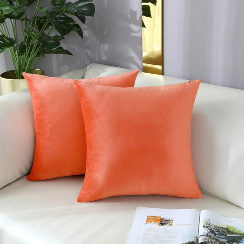 mixeoo Comfy Peach Coral Throw Pillow Covers Decorative Square Solid Velvet Super Soft Cushion Cases Home Decor for Sofa Couch, Set of 2, 18 x 18 ...