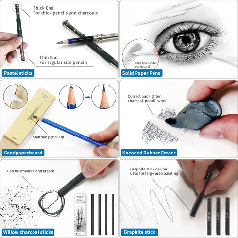 H & B 48 Professional Sketching Pencils and Drawing Kits, Including Sketching Pads, Graphite Pencils, Pencil Sharpener and Eraser, Artist's Art Su...