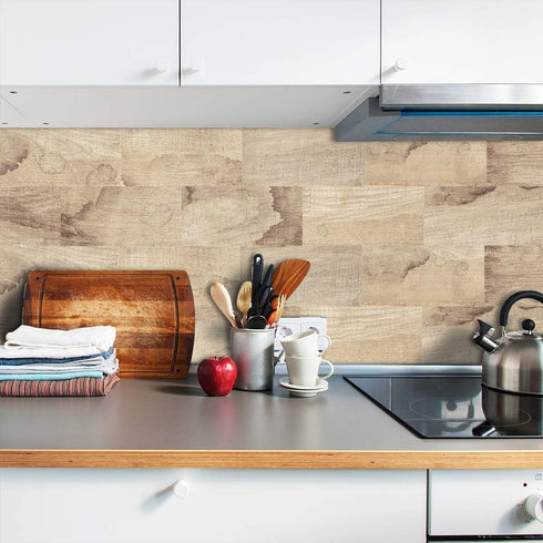 funlife 27Pcs Peel and Stick PVC Faux Wood Grain Effect Tile Picture Sticker, Self-Adhesive Non-3D Backsplash Decals for Kitchen Bathroom...