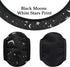 4 Pieces Black Moons White Stars Print Car Accessories Set Black Moons White Stars Steering Wheel Cover with 2 Pieces Car Cup Holder and Leather K...