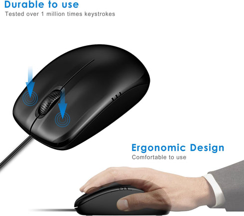 JETech 3-Button Wired USB Optical Mouse Mice (Black) - 0776...