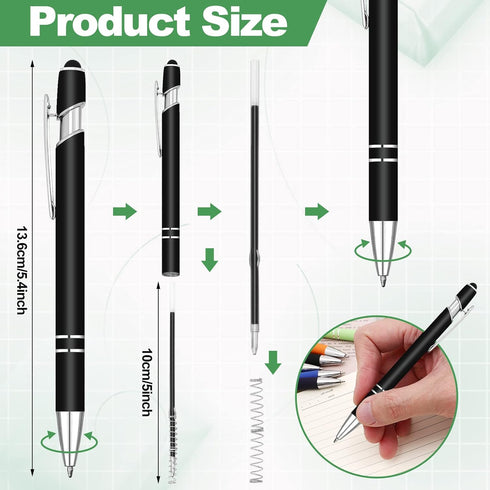 Ballpoint Pen with Stylus Tip,12 Pcs 1.0 mm Black Ink Metal Pen,2 in 1 Stylus Ballpoint Pens,Metal Stylus Pen for Touch Screens,Comfortable Writin...