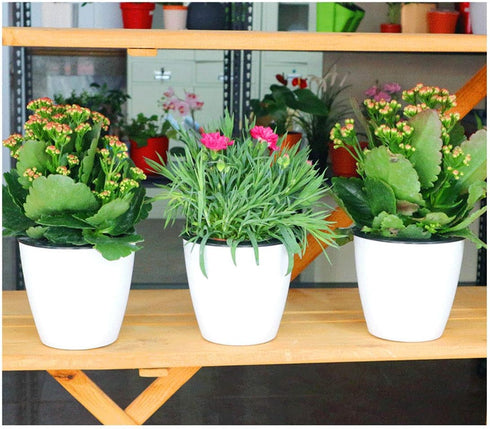 5.2“ Self Watering Planter White Flower Pot, 3 Pcs Medium Planter Pot, Mini Plant Pot, for All Plants, Herbs, African Violets, Succulents, Flowers...