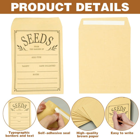 150 Pcs Seed Envelopes, Resealable Seed Packets Envelope Self Adhesive Sealing Seed Saving Envelopes Small Brown Paper Seed Storage Envelopes 3.1x...