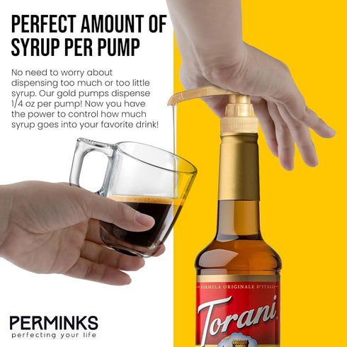 6 pack Coffee Syrup Pump Dispenser (Gold) - Compatible with Torani, Davinci and Skinny Syrup Bottles (750 ml 25.4 oz Bottles)...