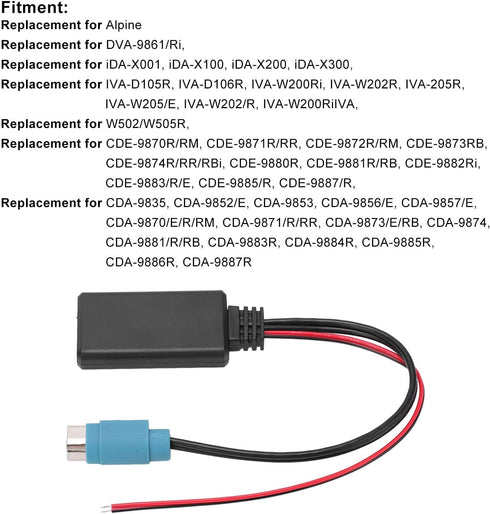 Acouto Car Bluetooth 5.0 Radio AUX in ABS Adapter Audio Cable Replacement for Alpine KCE?236B CDE9885 9887 Bluetooth AUX in Cable CDA-9886R CDA-98...