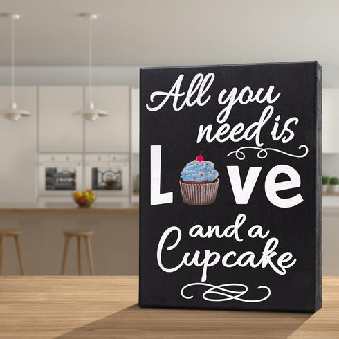 JennyGems All You Need is Love and a Cupcake Wooden Sign, Bakery Signage and Decor, Gift for Cupcake Lovers, Made in USA...