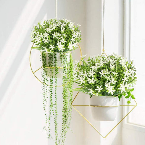 6Pcs Artificial UV Resistant Flowers Outdoor Fake Plants Flowers Star Jasmine White Greenery Plastic Flowers Farmhouse Plants Shrubs for Hanging P...
