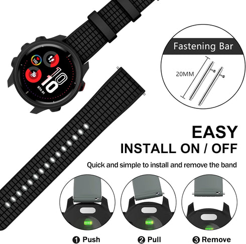 Compatible with Garmin Vivoactive 3 Band, 20mm Soft Silicone Watch Band for Garmin Vivomove 3/Music/Luxe/Style/HR/Forerunner 245/645 Music/Samsung...