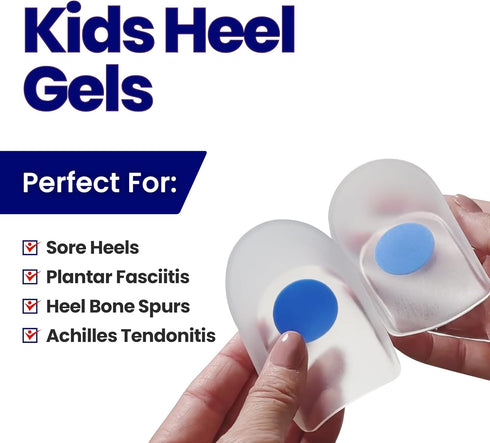 Kids Heel Cups & Heel Inserts for Sever's Disease and Heel Pain Relief | Gel Heel Cushions for Plantar Fasciitis & Achilles Tendonitis, Heel Spurs...