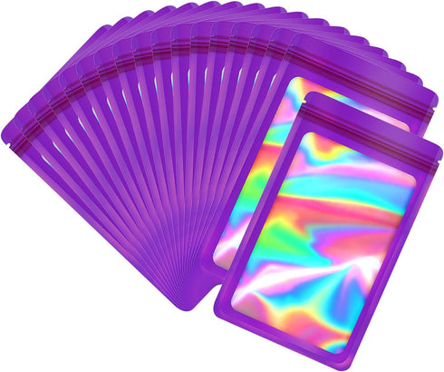100-pack 2×2 inch mylar bags with clear window holographic resealable sealable packaging zip bag for small bussiness jewelry candy sample food pac...