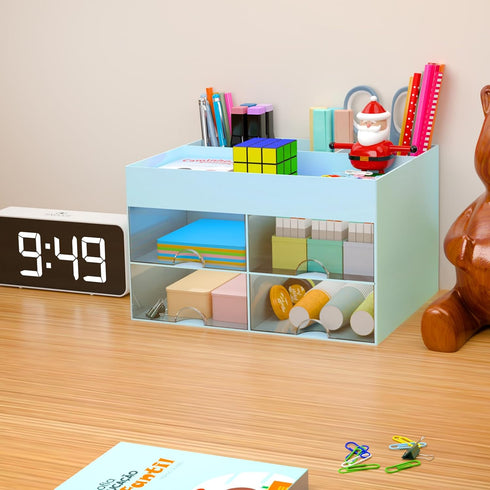Desk Organizer and Accessories with 4 Compartments and 4 Drawers, Plastic Makeup Organizer, Pen Holder for Desktop Storage, Desk Organization for ...