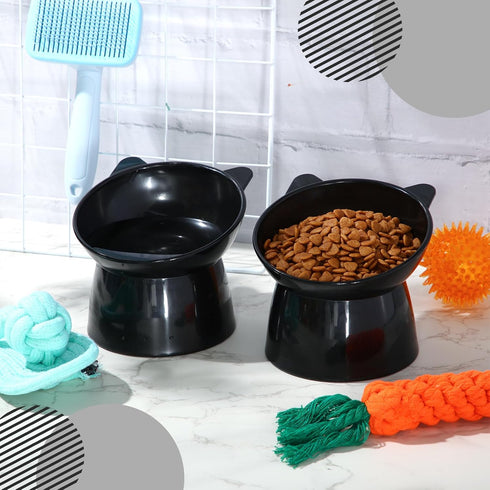 Zhehao 2 Pieces Plastic Raised Bowl Tilted 15 Degrees Elevated Cat Food and Water Bowls Set Anti Vomit Dog Kitten Food Dishes Pet for Cats and Sma...