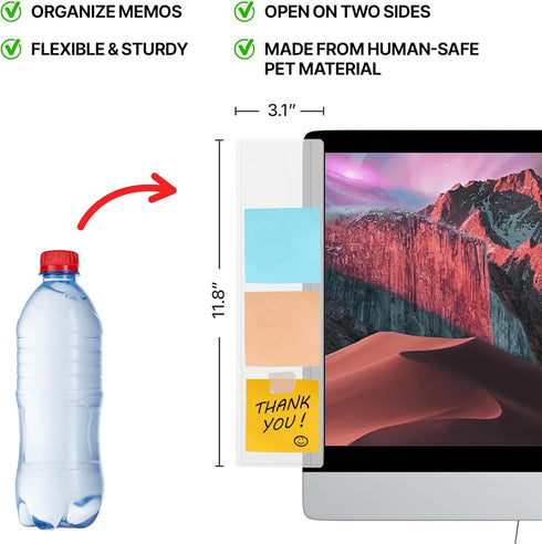 Monitor Memo Board 2Pcs - Flexible Clear PET Computer Screen Sticky Note Holder - Side Panel Message Organizer - Versatile Office Desk Accessories...