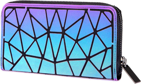 Geometric Luminous Purses and Handbags for Women Holographic Reflective Bag Backpack Wallet Clutch Set...