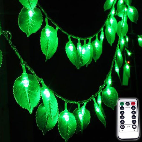 Green Leaf String Lights,33Ft/10M 100LEDs Battery Operated Green Leaf Fairy Lights with Remote Controller,Perfect for Christmas Bedroom and Decora...