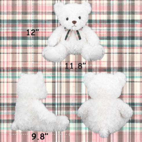 Fluffy White Teddy Bear Stuffed Animals Plush Toys with lattice Tie for Kids Babies Birthday Bedtime, 12 inches...
