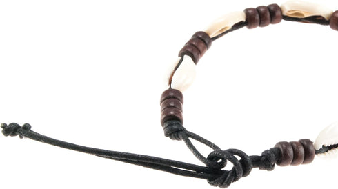Cowrie Shells Anklet Bracelet on Black Cord with Brown Wood Beads...