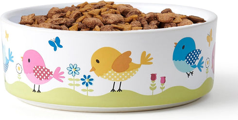 PetRageous 17011 Early Bird Stoneware Dishwasher Safe Cat Bowl with 2-Cup Capacity 5-Inch Diameter 2-Inch Tall for Small Cats or Large Cats, White...