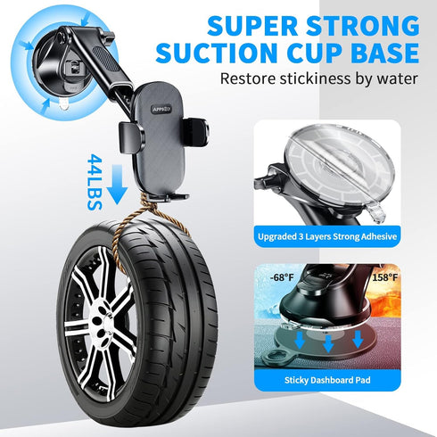 APPS2Car Suction Cup Phone Mount, Windshield/Dashboard/Air Vent Suction Car Phone Holder Mount with Sticky Gel Pad, Compatible with iPhone, Samsun...