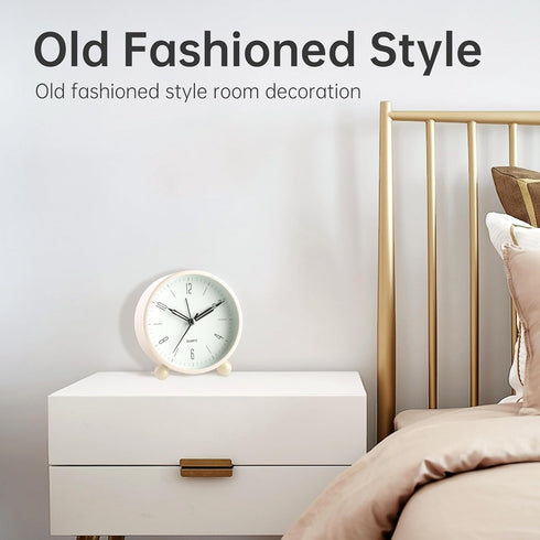 Analog Alarm Clock, 4 inch Super Silent Non Ticking Small Clock with Night Light, Battery Operated, Simple Design, Old Fashioned Style Cream Decor...
