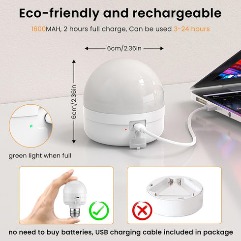 SCOPOW 2Packs E26 Rechargeable Light Bulbs with Remote Control Timer and 3 Color Temperature 350LM Magnetically Battery Operated Light Bulbs Dimme...