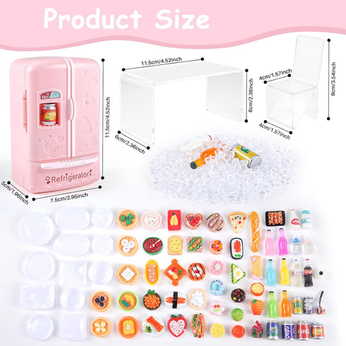95 Pcs Dollhouse Refrigerator Mini Fridge Table Dining Car Toy with Food Set Kitchen Furniture Miniatures Party Fruits Juice Milk Desserts for Chi...