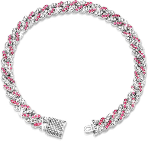 14inch Glitter Dog Chain Collar Pink Silver Diamond Dog Collars Cuban Dog Chains Necklace Puppy Pet Metal Link Chain with Buckle Christmas Pet Jew...
