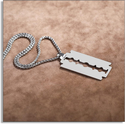 Punk Stainless Steel Razor Blade Pendant Necklace...