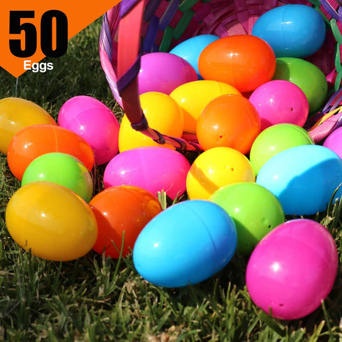 GiftExpress Plastic Bright Easter Egg Assortment 50 Pcs Perfect for Easter Egg Hunt/Surprise Egg/Easter Hunt...